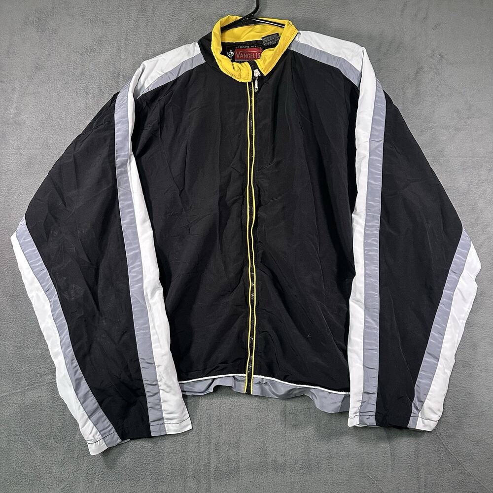 Vangelis Jacket Black White Men Large Vintage 90s Windbreaker Nylon Full Zip